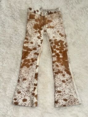 Speckled Brown and White Cowprint Flare Pants